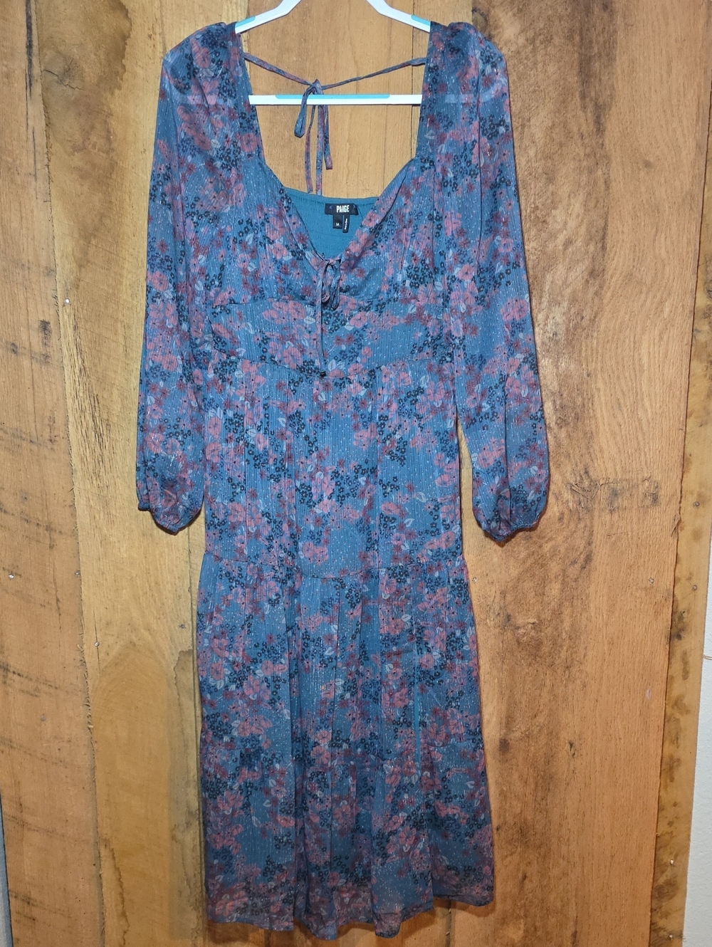 PAIGE Teal Maxi Dress with Rust Floral Motif